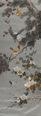 <b>Vier Bilder aus Seide mit Vögeln und Blumen</b>