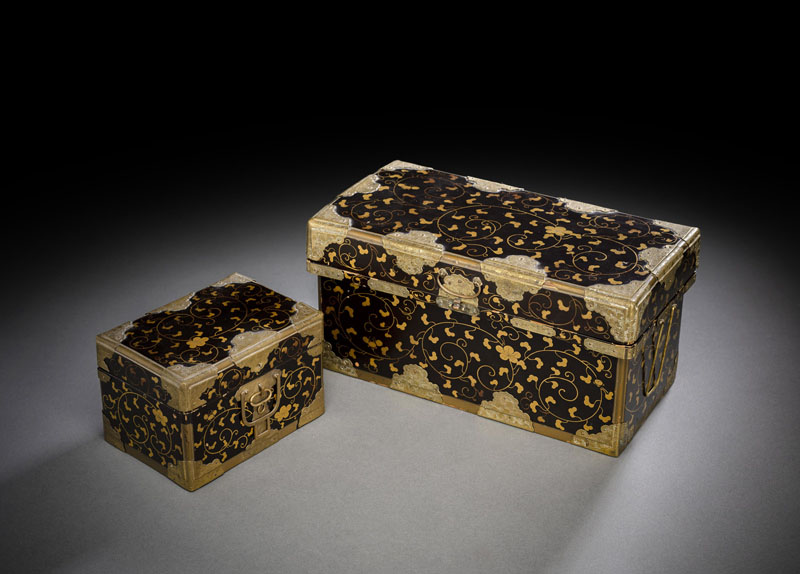<b>TWO METAL-FITTED LACQUER BOXES</b>