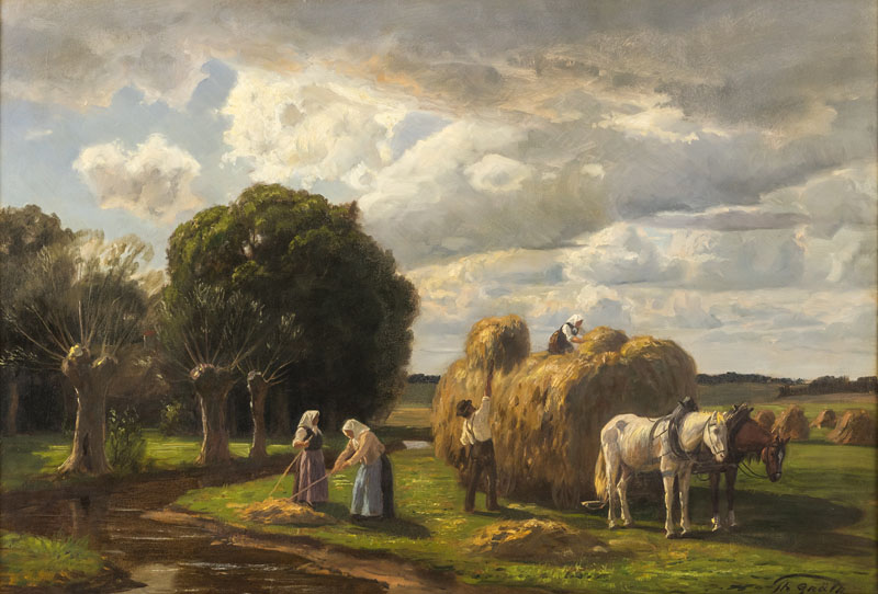 Hay harvest. Oil/canvas, signed lower right.