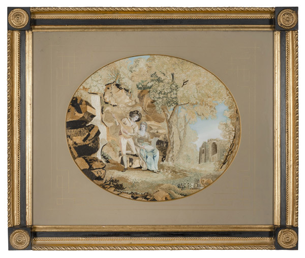 <b>Schöne Empire-Stickerei mit musizierendem Paar</b> <b>Schöne Empire-Stickerei mit musizierendem Paar</b>