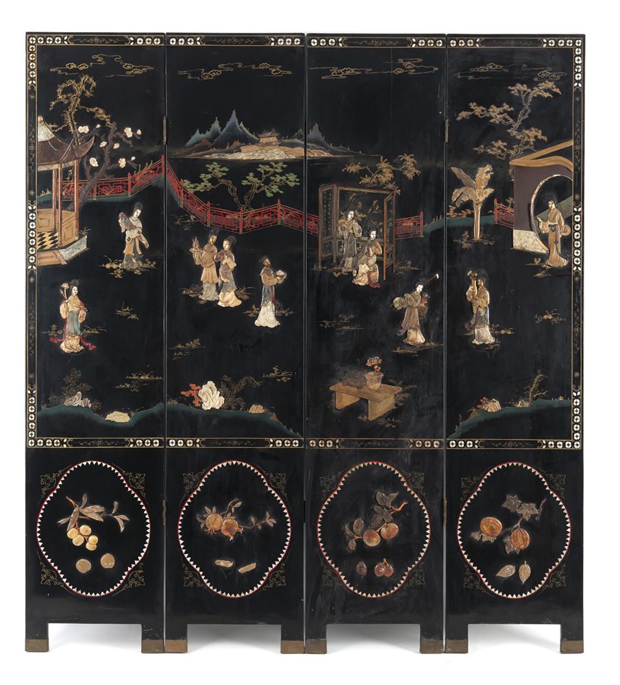 <b>A FOUR-PART INLAID FIGURAL SCREEN</b>