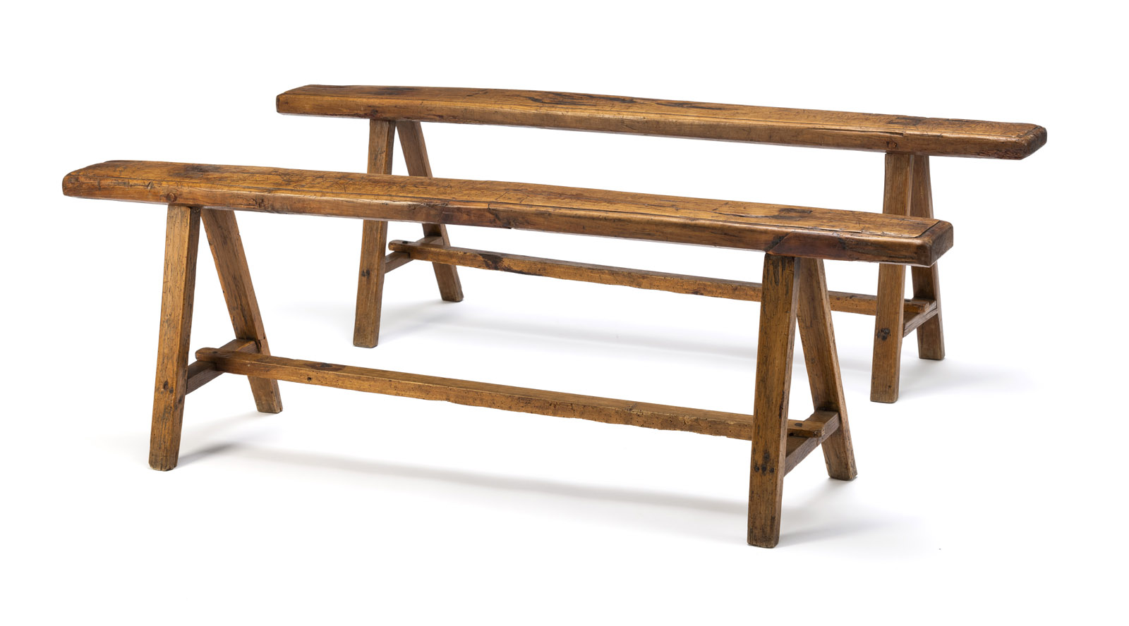 <b>A PAIR OF WOOD BENCHES</b>