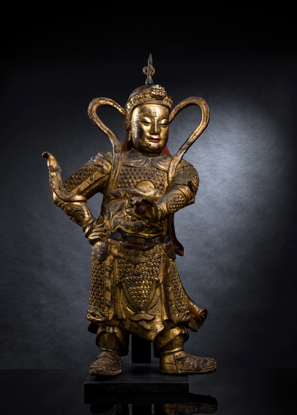 <b>A LARGE GILT-LACQUERED WOOD FIGURE OF WEITUO</b>