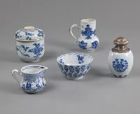 <b>FIVE BLUE AND WHITE PORCELAIN VESSELS, E.G. A BOWL, A JUGLET</b>