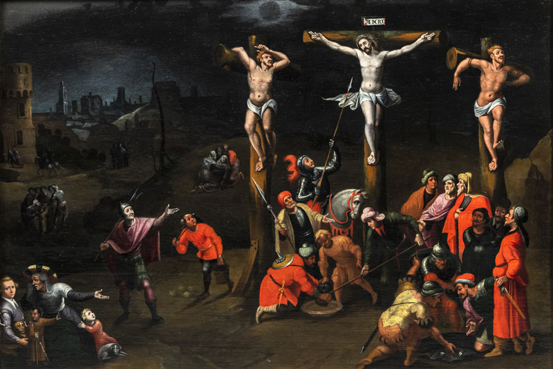 The Crucifixion on Mount Calvary. Oil/partly cradled panel.