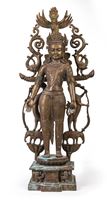 <b>A LARGE COPPER-INLAID BRONZE FIGURE OF A BODHISATTVA</b>