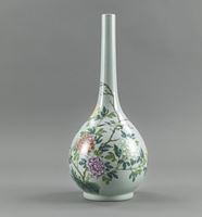 <b>A CELADON-GROUND FAMILLE ROSE FLOWER AND BIRD VASE</b>