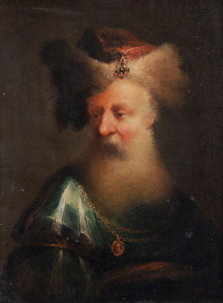 Tronie eines bärtigen Orientalen mit Pelzmütze. Öl/Lwd., doubl., rückseitig auf der Leinwand alte Zuschreibung an Friedrich Anton Maulbertsch. Tronie eines bärtigen Orientalen mit Pelzmütze. Öl/Lwd., doubl., rückseitig auf der Leinwand alte Zuschreibung an Friedrich Anton Maulbertsch.