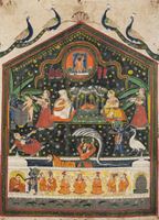 <b>A MINIATURE FIGURAL SCENE PAINTING WITH PEACOCKS</b>