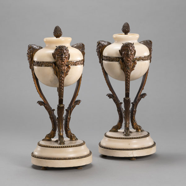 <b>A PAIR OF BRONZE AND BRASS MOUNTED MARBLE VASES</b>