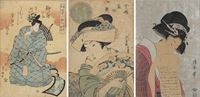 <b>TWO ÔBAN TATE-E BY UTAGAWA TOYOKUNI I (1769-1825) AND KEISAI EISEN (1790-1848) AND A REPRINT AFTER TÔSHÛSAI SHARAKU (1794-95)</b>