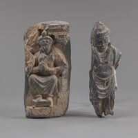 <b>TWO GRAY SCHIST FRAGMENTS OF BODHISATTVAS</b>