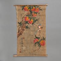 <b>A PAIR OF PAINTINGS ON COTTON DEPICTING PEACHES AND A LANDSCAPE</b>