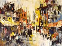 <b>A PAINTING OF A RAINY STREET SCENE</b>