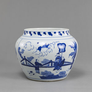 <b>A BLUE AND WHITE FIGURAL PORCELAIN JAR</b>