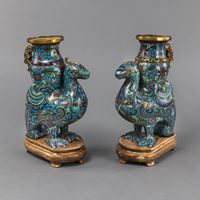 <b>A PAIR OF CLOISONNÉ-ENAMEL MYTHIC BEAST VASES</b>