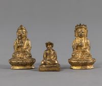 <b>THREE MINIATURE BRONZES OF A LAMA AND OTHERS</b>