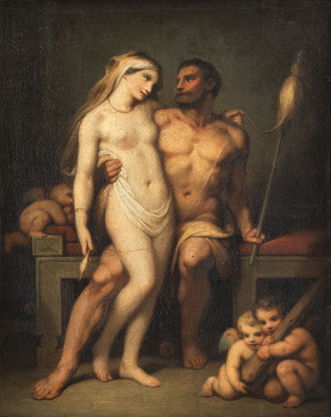 Hercules and Omphale. Oil/canvas, verso old lacquer seal.
