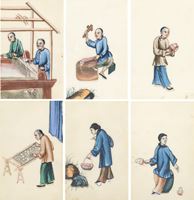 <b>SIX PITH PAINTINGS OF FIGURES IN MANUFACTURING</b>