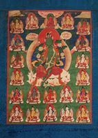 <b>A THANGKA WITH THE GREEN TARA AND 20 FURTHER EMANATIONS OF TARA IN SILK MOUNTING</b>