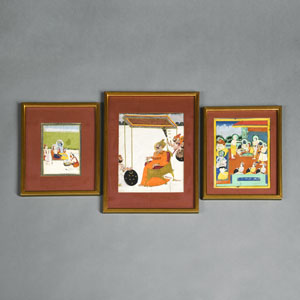 <b>THREE MINIATURE PAINTINGS OF COURT SCENES</b>