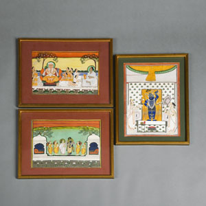 <b>THREE MINIATURE PAINTINGS OF COURT SCENES</b>