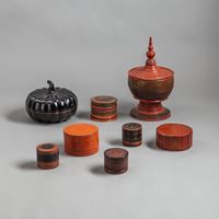 <b>EIGHT BACK- AND RED-LACQUER BETEL NUT BOXES</b>