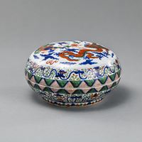 <b>A WUCAI DRAGONS PORCELAIN COVERED BOX</b>