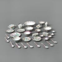<b>A GROUP OF 'FAMILLE ROSE' PORCELAINS WITH FLOWER AND BIRD DECORATION: FIVE DISHES, TWELVE BOWLS, TWO TEAPOTS, FOUR LIDDED BOWLS AND TEN SPOONS</b>