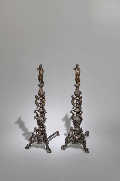 <b>A PAIR OF LARGE AND EXCEPTIONAL ITALIAN ANDIRONS</b>