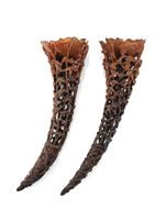 <b>A PAIR OF LARGE CARVED FULL-TIP RHINOCEROS HORN LIBATION 'LOTUS' CUPS</b>