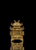 <b>A FINE GOLD- AND SILVER-INLAID KOMAI PAGODA-SHAPED CABINET WITH FOUR DRAWERS</b>