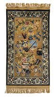 <b>A METAL-BROCATED SILK CARPET WITH ANTIQUES</b>