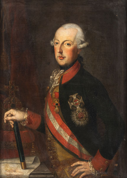 Joseph II of Austria in a dark just-au-corps. Oil/canvas, verso old ownership annotations.