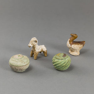 <b>TWO LIDDED CERAMIC BOXES AND ANIMALS</b>
