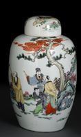 <b>A POLYCHROME PAINTED PORCELAIN IMMORTAL JAR AND COVER</b>