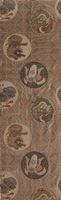 <b>AN OBI TEXTILE FRAGMENT PATTERNED WITH ROUNDELS CONTAINING DRAGONS, SHISHI AND 'KABUTO'</b>