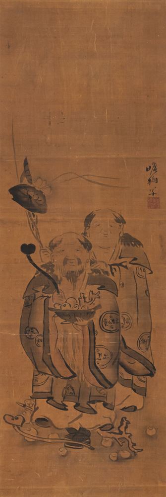 <b>KÔJU: A PAINTING OF WAGOJIN WITH LOTUS, INK AND LIGHT COLOURS ON SILK</b>