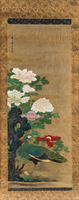 <b>KANÔ MORIMICHI, TANSHIN: A PAINTING OF A PHEASANT AND A ROCK WITH PEONIES, INK AND COLOUR ON SILK</b>
