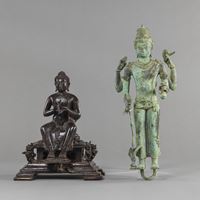 <b>A BRONZE FIGURE OF AVALOKITESHVARA AND A BRONZE FIGURE OF BUDDHA SHAKYAMUNI</b>
