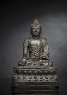 <b>Bronze des Buddha Shakyamuni auf einem Lotusthron</b>