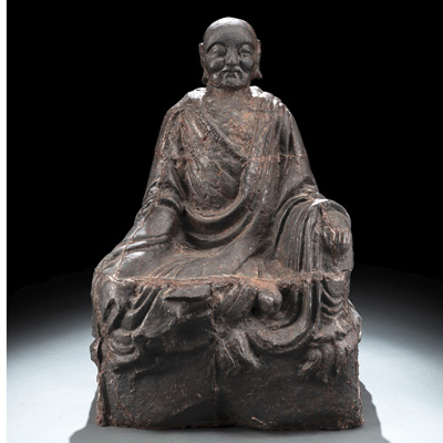 <b>A CAST-IRON FIGURE OF A SEATED LOUHAN</b>
