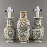 <b>THREE PORCELAIN 'FAMILLE ROSE' CANTON VASES</b>