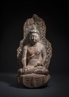<b>Seltene Stele des sitzenden Buddha Shakyamuni aus Sandstein</b>