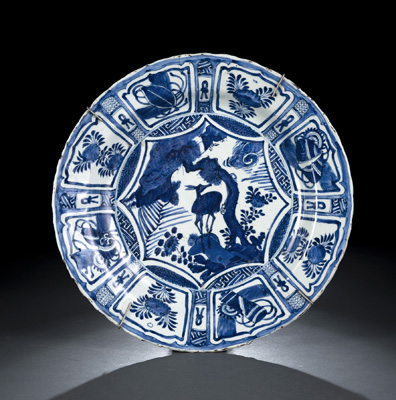 <b>A BLUE AND WHITE KRAAK PLATE WITH DEER AND PINE</b>