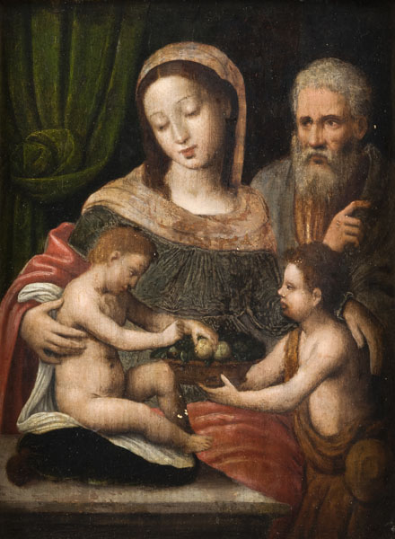 The Holy Family with Infant St. John. Oil/panel, verso old lacquer seal and remains of an old label.