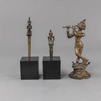 <b>THREE BRONZE FIGURES, E.G. FLUTE PLAYING KRISHNA</b>