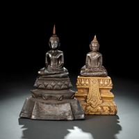<b>TWO SILVER FOIL FIGURES OF BUDDHA SHAKYAMUNI</b>