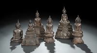 <b>SIX SILVER FOIL FIGURES OF BUDDHA SHAKYAMUNI</b>