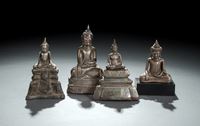 <b>FOUR SILVER OR  SILVER-FOIL FIGURES OF BUDDHA SHAKYAMUNI</b>